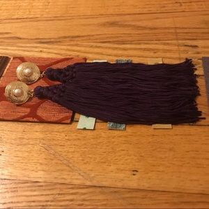 Purple/Gold Pearl Long Tassel Earrings